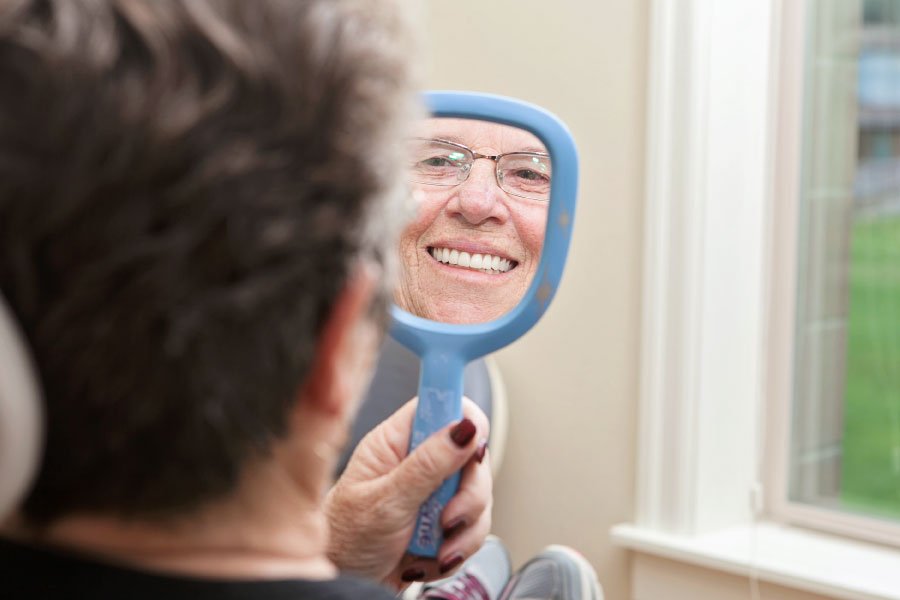 Our patient wearing dentures